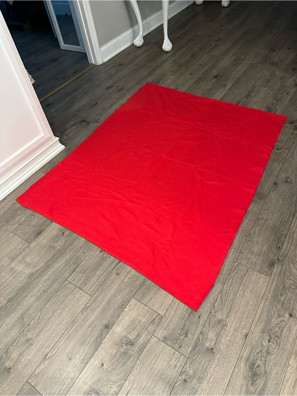 Bright Red Fleece material 
59”x47”